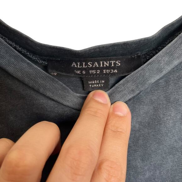 Allsaints Lara Ruffle Cami Flutter Sleeve T-Shirt Top Charcoal Gray Blouse 2 - Picture 3 of 8